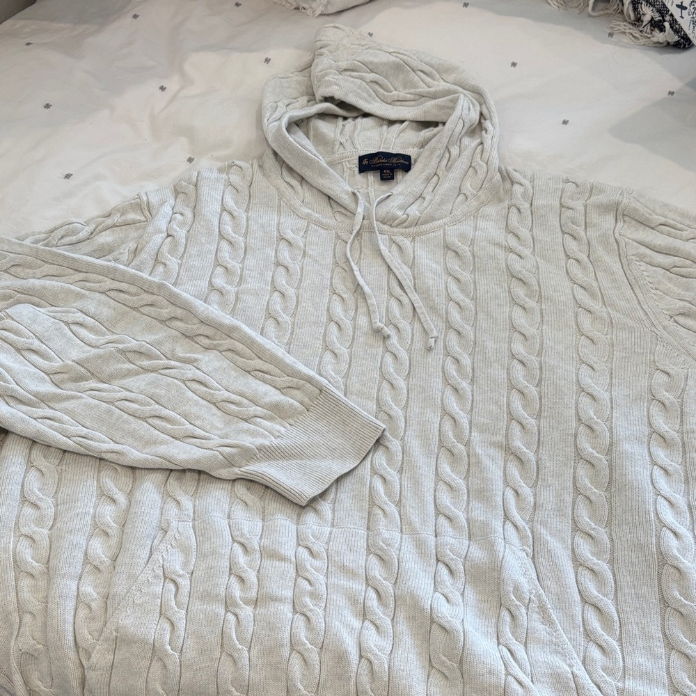 Brooks Brothers Off-White Cable Knit Hoodie Sweater
